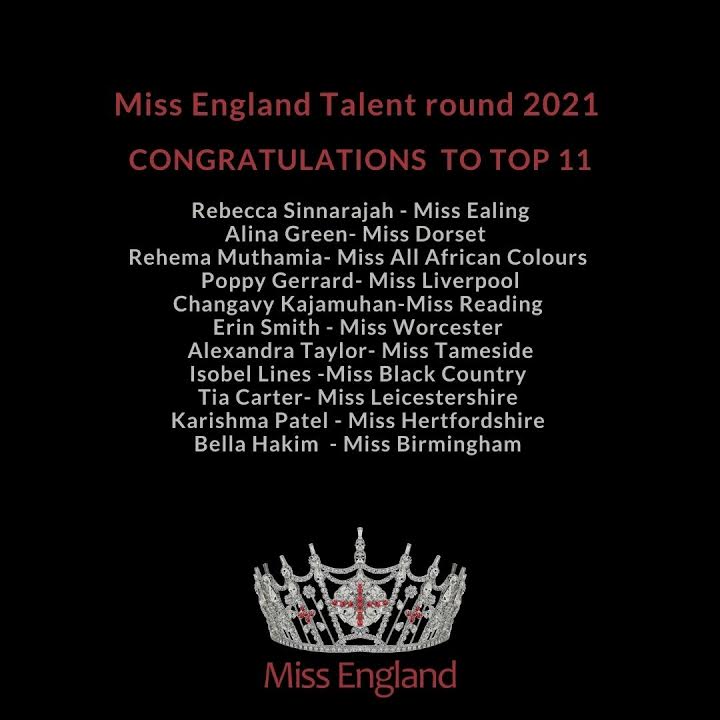 MISS ENGLAND TALENT ROUND SHORTLIST   TAKING PLACE ON THE 29TH JULY AT 7PM  https://www.missengland.info/miss-england-final-tickets/