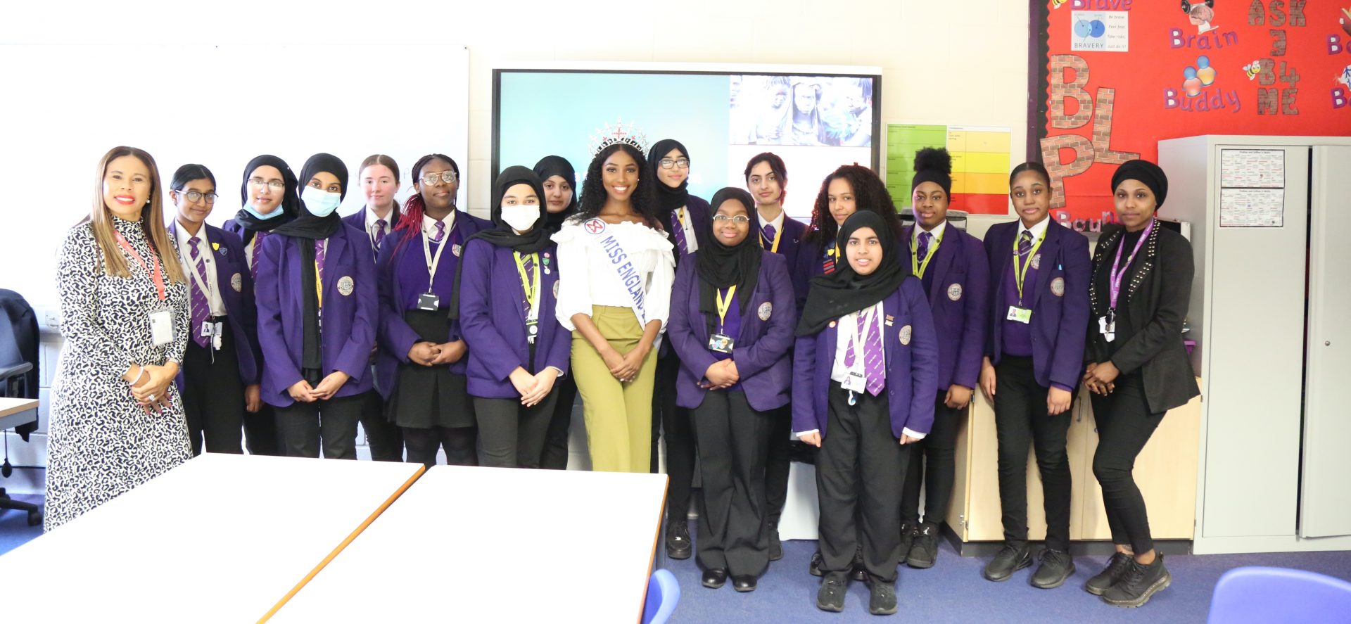 Miss England Visits Whalley Range School for important discussion with students