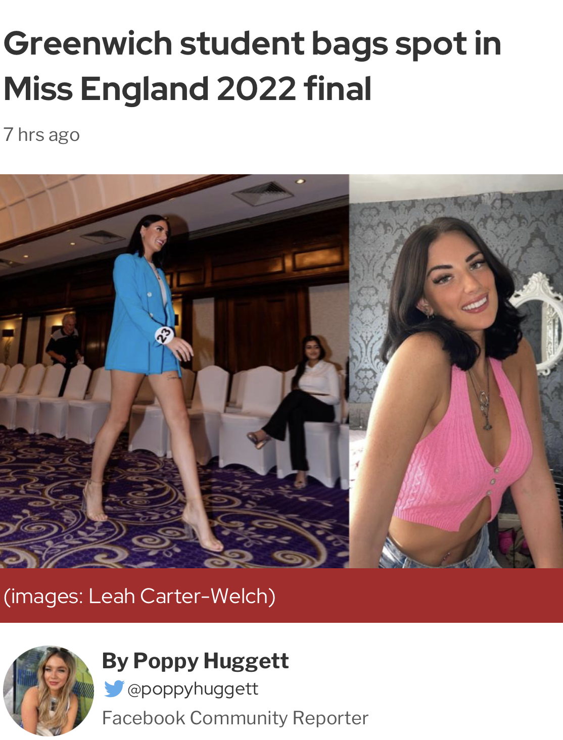 Miss England Finalist Leah -Carter-Welch in the news