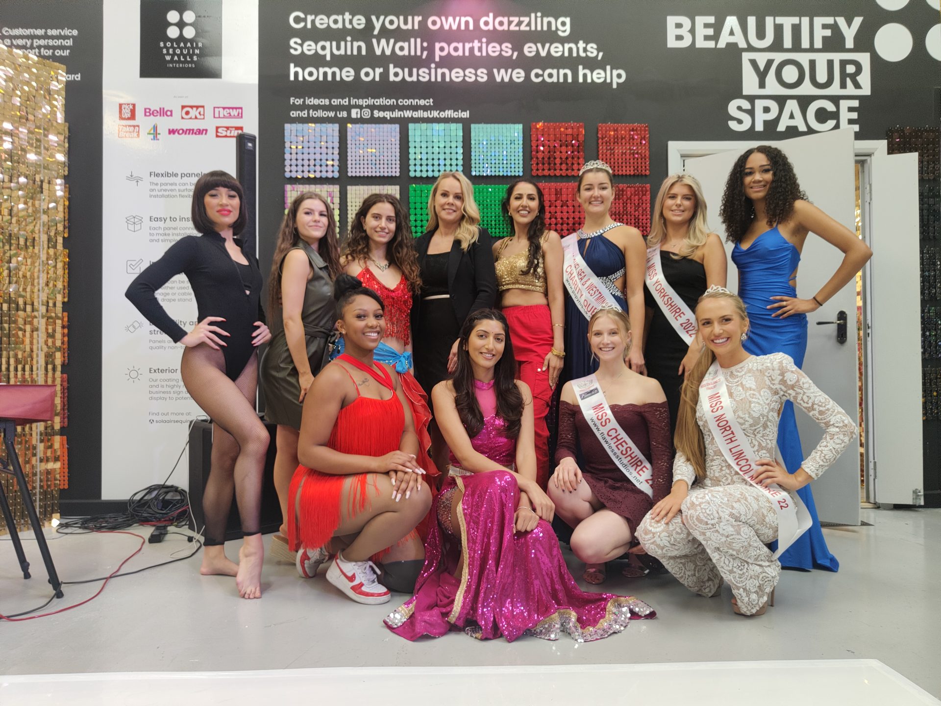 Solaair Sequin Walls hosts Miss England 22 Talent finalists
