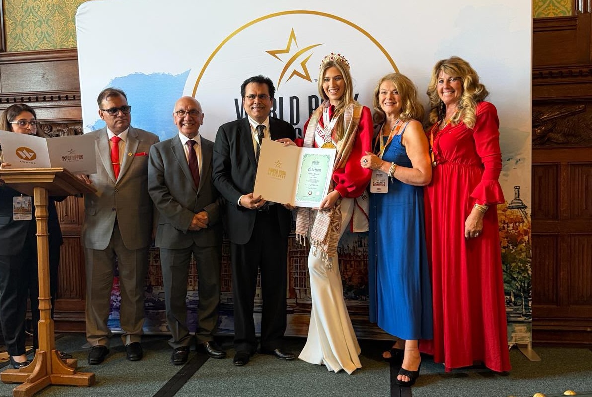 Cheshire Fashion Student , Miss England Director as one of two 1880s Beauty Queens Honoured at “World Book of Records”  Parliament event after Outstanding Fundraising , Achievement & Roles for Empowering Women